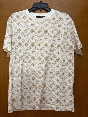 Louis Vuitton White & Tan All-Over Monogram Short Sleeve Tee